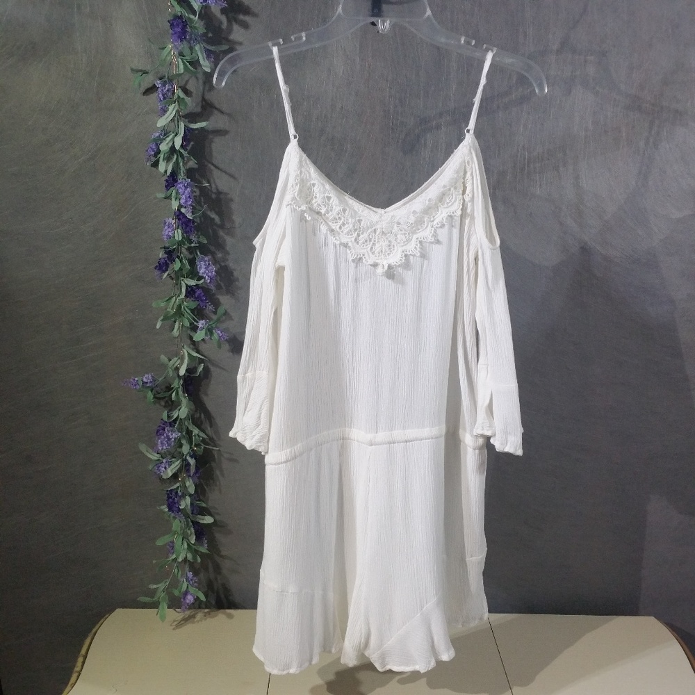 Andree Blue white  cold Shoulder Boho Romper